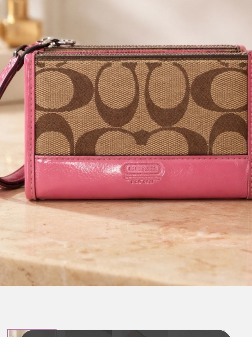 Coach Signature Canvas Wristlet in Pink and Brown